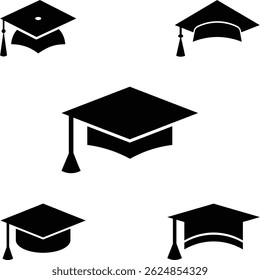 Graduation college cap diploma vector bundle set silhouette design