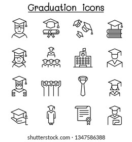 Graduation and commencement icon set in thin line style