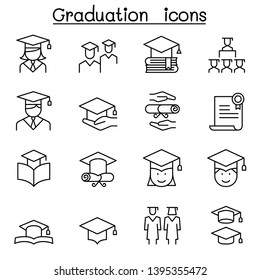 Graduation and commencement icon set in thin line style