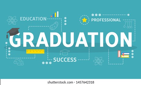 Graduation concept. Idea of education and knowledge. Univeristy or college graduate. Wisdom and achievement. Vector illustration in cartoon style