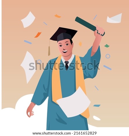 graduation concept illustration with student hold diploma sertificate