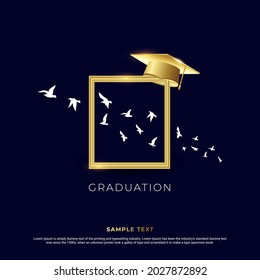 Graduation concept,  international education concept, graduation cap and photo frame, Congratulations Graduates Graduation flying birds, graduation ceremony