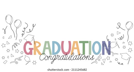 Graduation concept lettering and decoration. Graduate illustration for banner, graphic, background design. Vector illustration.