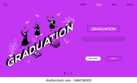 Graduation Concept - Line Design Style Isometric Web Banner