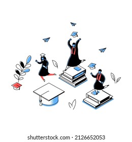 Concepto de graduación - ilustración de diseño de isometría de línea moderna