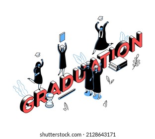 Graduation concept - modern line isometry design style illustration