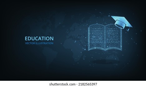 Graduation concept.graduation cap on open school book. Use for commercial, print media, web or any type of design projects. Vector illustration.