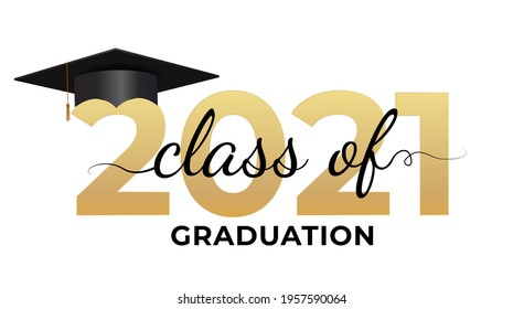 Graduation condratulations class of 2021 with graduation cap hat. Vector Illustration EPS10
