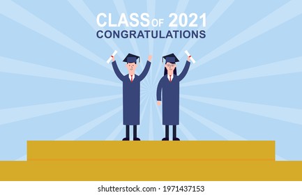 Graduation congratulations class of 2021 with graduation cap hat