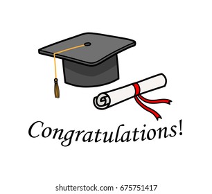 Graduation Congratulations, a hand drawn vector cartoon illustration of a graduation cap to congratulate for the scholarship.
