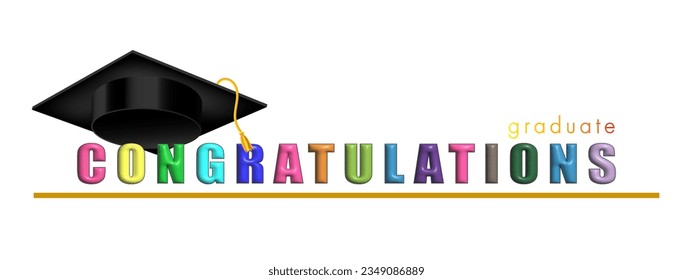 Graduation congratulations logo with graduation cap on white background Used for designing and decorating