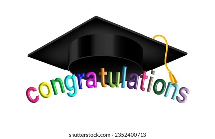 Graduation congratulations logo with graduation cap on white background Used for designing and decorating