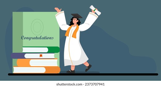 
Graduation, congratulations on success, graduate wearing a graduation gown, receiving a degree