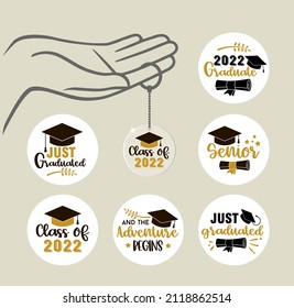 Graduation congratulations at school, university or college. Design templates for round keychain