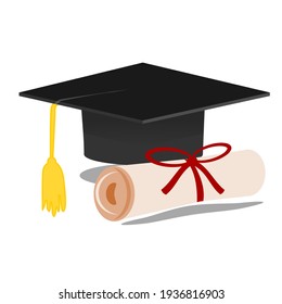 Graduation Convocation Cap Hat And Degree Isolated Vector Illustration Design