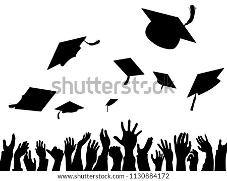 A graduation or convocation celebration silhouette with students throwing their caps in the air
