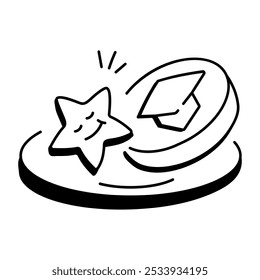 Graduation cookies icon in drawing style
