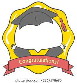  a graduation costume and a badge illustration with space for compose face.