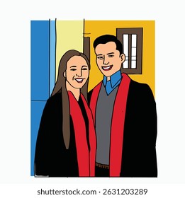 graduation couple. Cartoon Style Illustration