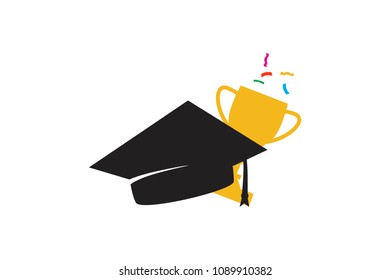 Graduation cup with trophy and confetti vector illustration