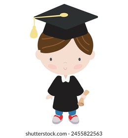Graduation cute boy vector cartoon illustration