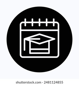 Graduation Date Calendar Vector Icon, Graduate Hat Vector Icon. 
