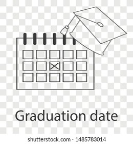 Graduation date icon on transparency background. Line vector illustration.