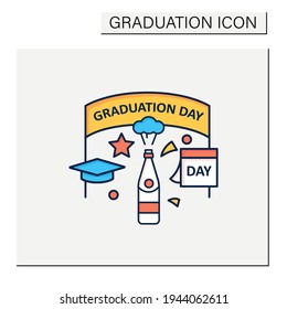 Graduation day color icon. Last study day. Party. Celebration. Surprise party.Graduation concept.Isolated vector illustration