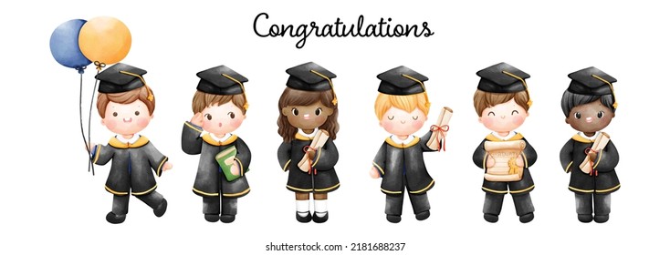 Graduation day, congratulations banner. Vector illustration