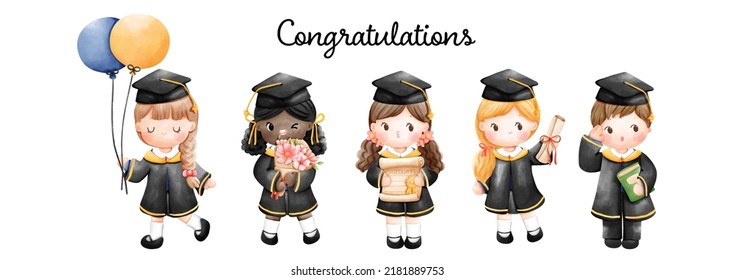 Graduation day, congratulations banner. Vector illustration