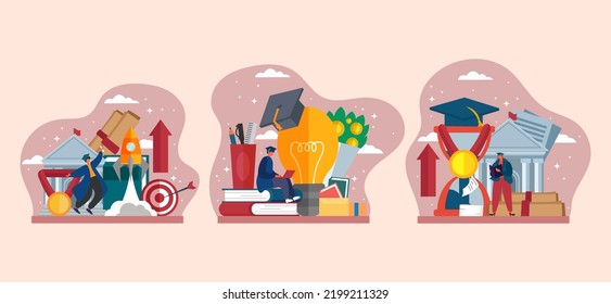 Graduation Day in High School Flat Bundle Design