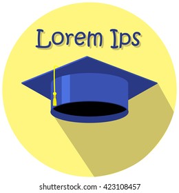 Graduation day illustration with place for text, graduation cap vector, graduation day icon, graduation day picture, graduation day praise, graduation with honor, graduation cap flat image template