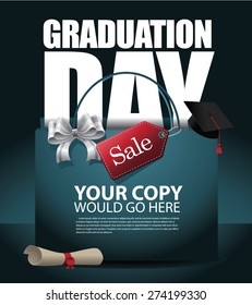 Graduation Day Sale Background EPS 10 Vector Royalty Free Stock Illustration For Greeting Card, Ad, Promotion, Poster, Flier, Blog, Article, Social Media, Marketing
