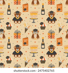 Graduation Day Surprise Treat on Yellow Seamless Pattern Design