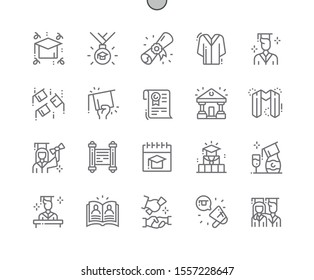 Graduation Day Well-crafted Pixel Perfect Vector Thin Line Icons 30 2x Grid for Web Graphics and Apps. Simple Minimal Pictogram