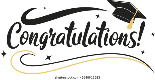 Graduation Design with Congratulations Text and Cap Illustration.