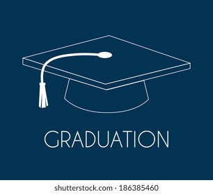 Graduation design over blue background, vector illustration