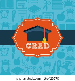 Graduation design over blue background, vector illustration