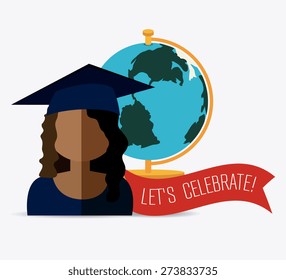 Graduation design over white background, vector illustration.