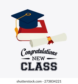 Graduation design over white background, vector illustration.