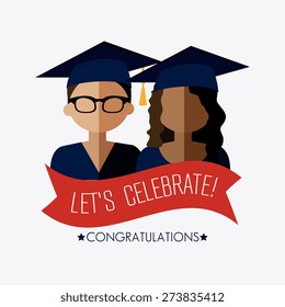 Graduation design over white background, vector illustration.