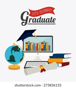 Graduation design over white background, vector illustration.
