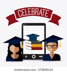 Graduation design over white background, vector illustration.