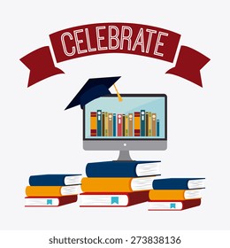 Graduation design over white background, vector illustration.