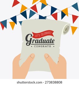 Graduation design over white background, vector illustration.