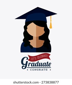 Graduation design over white background, vector illustration.
