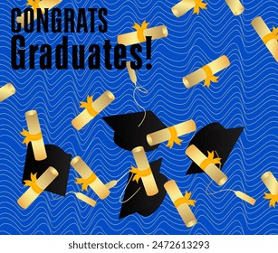 Graduation design template. Vintage party invitation, congratulation event, greeting card. Vector high school or college graduate poster.