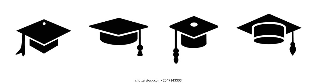 Graduation different cap icon. line and glyph version, student hat outline and filled vector sign. Academic cap linear and full pictogram. Education symbol, logo illustration. Different style icons.