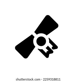 Graduation diploma black glyph ui icon. Get degree. Academic award. Certificate. User interface design. Silhouette symbol on white space. Solid pictogram for web, mobile. Isolated vector illustration