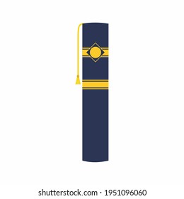 Graduation diploma with blue and yellow color flat icon cartoon style. Graduate ceremony high school, college, and university. Education concept isolated on white background. Vector illustration